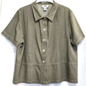 Original TY Wear Olive Green Short Sleeve Button Front Top/Shirt.